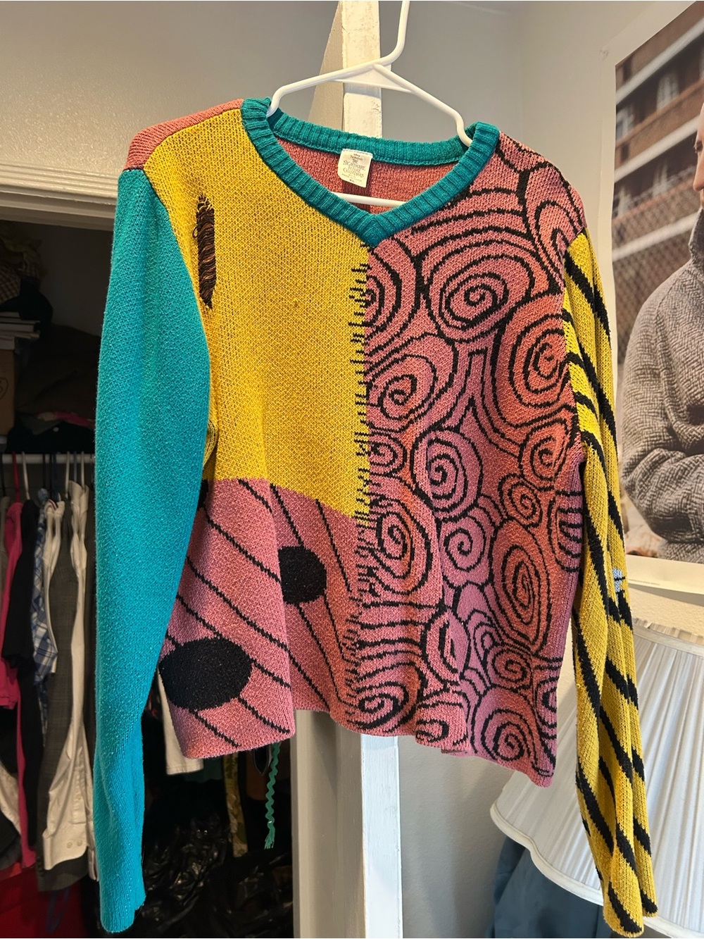 Disney Nightmare before Christmas Sally Patchwork sweater with stitches choker